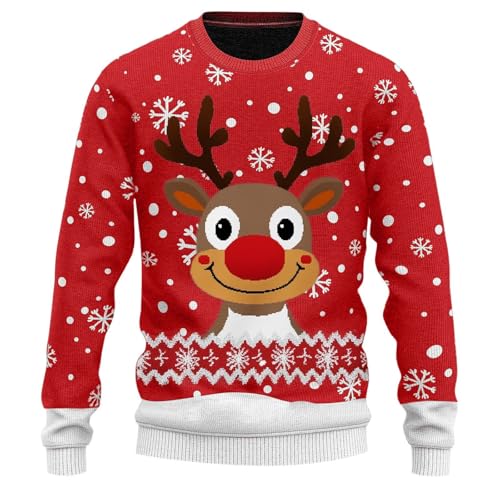 Generisch Weihnachtspullover Damen Herren Lustig Schneeflocken Rentier Winter Pullover Warm Weihnachtspullis Strickpullover Männer Weihnachtspulli Strick Pullover Sweatshirts Christmas Bekleidung von Generisch