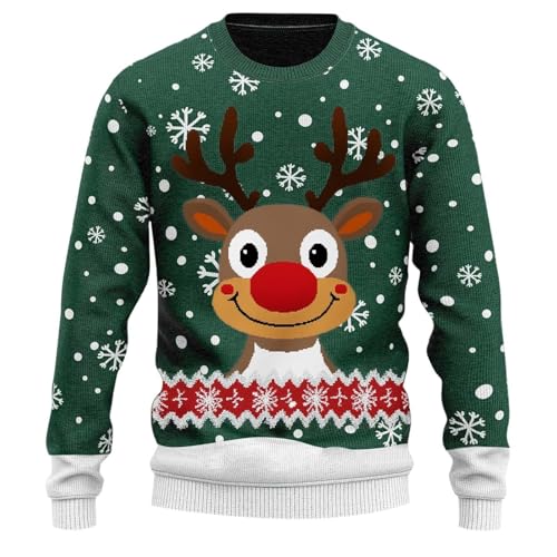Generisch Weihnachtspullover Damen Herren Lustig Schneeflocken Rentier Winter Pullover Warm Weihnachtspullis Strickpullover Männer Weihnachtspulli Strick Pullover Sweatshirts Christmas Bekleidung von Generisch