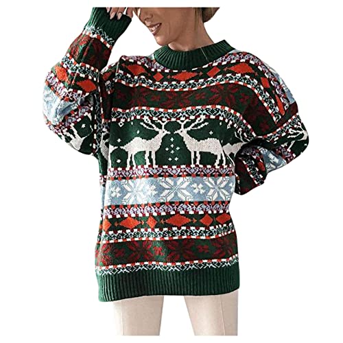 Generisch Weihnachtspullover Damen Norweger Pullover Große Größen Strickpullover Bunt Weihnachten Muster Wollpullover Lockere Warme Grobstrickpullover Winter Herbstmode Weihnachts Pullis von Generisch