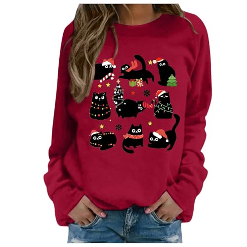 Generisch Weihnachtspullover Damen Rundhals Locker Basic Casual Süße Katzen Xmas Kätzchen Weihnachtsoutfit Damen Weihnachts T-Shirt Weihnachtsmotiv Große Größen Oberteile für Frauen Teenager Mädchen Generisch Weihnachtspullover Damen Rundhals Locker Basic Casual Süße Katzen Xmas Kätzchen Weihnachtsoutfit Damen Weihnachts T-Shirt Weihnachtsmotiv Große Größen Oberteile für Frauen Teenager Mädchen von Generisch