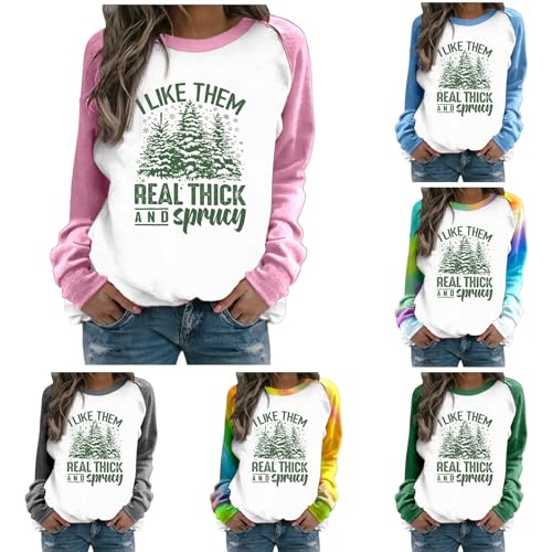 Generisch Weihnachtspullover Damen Strickpullover mit Buchstaben Motiv Rundhals Pullover Autumn Winter Patchworkfarbe Pulli Warm Sweatshirt Mädchen Langarm Oberteile Warm Langarmshirt Teenager von Generisch