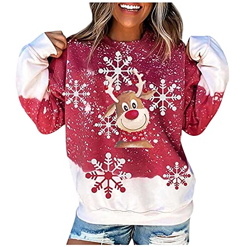 Generisch Weihnachtspullover Damen Sweatshirt Rundhals Weihnachtspulli Elegant Weihnachten Pullover Damen Winter Weihnachts Pullis Casual Christmas Sweat Oberteile Tops für Frauen Teenager Mädchen von Generisch