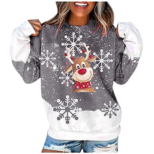 Generisch Weihnachtspullover Damen Sweatshirt Rundhals Weihnachtspulli Elegant Weihnachten Pullover Damen Winter Weihnachts Pullis Casual Christmas Sweat Oberteile Tops für Frauen Teenager Mädchen von Generisch