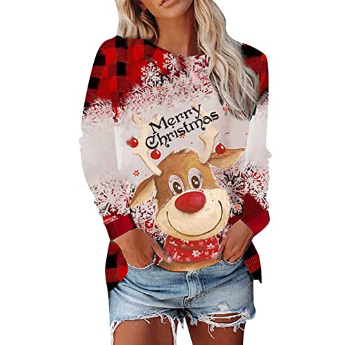 Generisch Weihnachtspullover Damen Sweatshirt Rundhals Weihnachtspulli Elegant Weihnachten Pullover Damen Winter Weihnachts Pullis Casual Christmas Sweat Oberteile Tops für Frauen Teenager Mädchen von Generisch