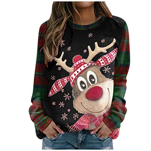 Generisch Weihnachtspullover Damen Sweatshirt Rundhals Weihnachtspulli Elegant Weihnachten Pullover Damen Winter Weihnachts Pullis Casual Christmas Sweat Oberteile Tops für Frauen Teenager Mädchen von Generisch