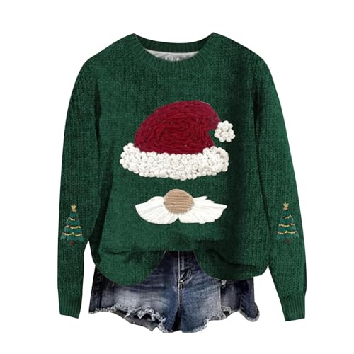 Generisch Weihnachtspullover Damen Weihnachtspulli Damen Weihnachtspullover Ugly Christmas Sweater Pullover Damen Winter Pullover Damen Rundhals Strickpullover Mit Reindeer von Generisch
