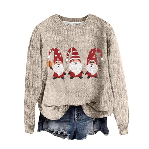 Generisch Weihnachtspullover Damen Weihnachtspulli Damen Weihnachtspullover Ugly Christmas Sweater Pullover Damen Winter Pullover Damen Rundhals Strickpullover Mit Reindeer von Generisch