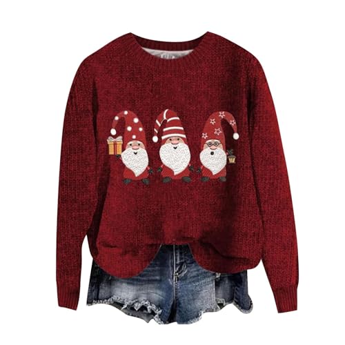 Generisch Weihnachtspullover Damen Weihnachtspulli Damen Weihnachtspullover Ugly Christmas Sweater Pullover Damen Winter Pullover Damen Rundhals Strickpullover Mit Reindeer von Generisch