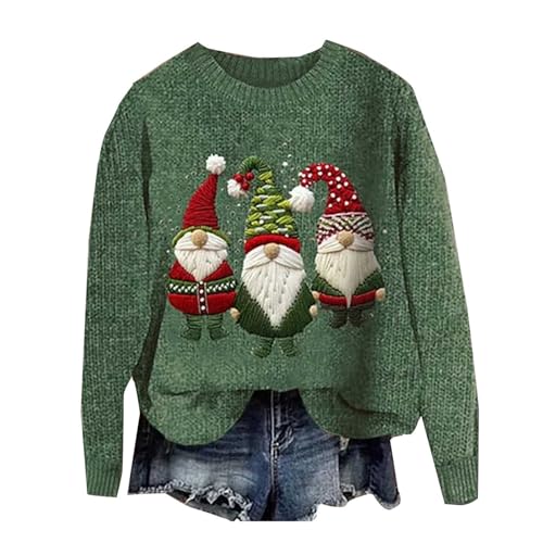 Generisch Weihnachtspullover Damen Wichtel Lustig Weihnachten Pullover Rundhals Schön Weihnachts Sweatshirt Ugly Winter Langarmshirt Große Größen Weihnachtspulli Pullover Damen Stehkragen von Generisch
