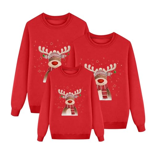 Weihnachtspullover Familie Set Damen Herren Kinder Lustig Weihnachtspulli Ugly Christmas Rundhals Sweater mit Reindeer Weihnachts Pullover Unisex Pärchen Weihnachtsoutfit#01 von Generisch
