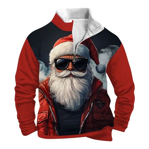 Weihnachtspullover Herren 1/4 Zip Lustig Weihnachten Sweatshirt Weihnachtspullover Herren Halbzip Merry Christmas Sweatshirts Für Herren Weihanchten Pullover mit Rentier (B-J, XXL) von Generisch