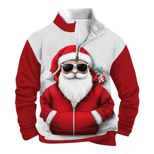 Weihnachtspullover Herren 1/4 Zip Lustig Weihnachten Sweatshirt Weihnachtspullover Herren Halbzip Merry Christmas Sweatshirts Weihanchten Pullover mit Rentier von Generisch