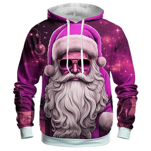 Generisch Weihnachtspullover Herren Hoodie Pullover Reindeer Schneemann 3D Druck Lustige Funky Weihnachtspulli Casual Unisex Christmas Kapuzenpullover Sweatshirt mit Tasche (01 Lila, M) von Generisch