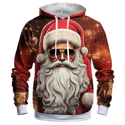 Generisch Weihnachtspullover Herren Hoodie Pullover Reindeer Schneemann 3D Druck Lustige Funky Weihnachtspulli Casual Unisex Christmas Kapuzenpullover Sweatshirt mit Tasche (01 Orange, M) von Generisch