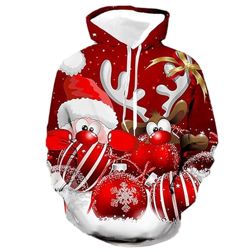 Generisch Weihnachtspullover Herren Lustige 3D Druck Hoodie Oversized Winter Pullover Kapuzenpullover Weihnachten Y2K Sweatshirts Weihnachtspulli Coole Unisex Kapuzenpulli Oberteile von Generisch