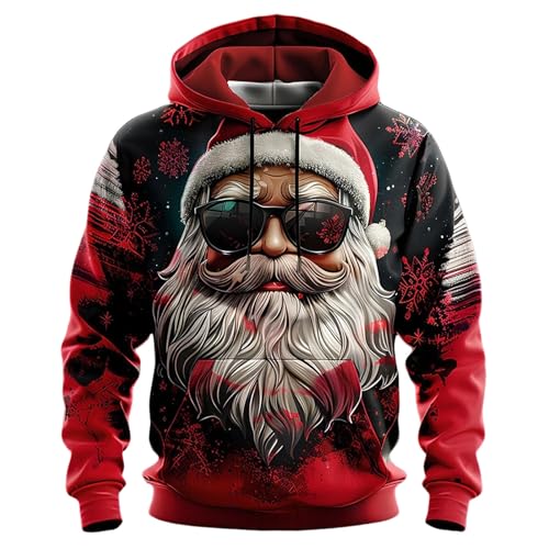 Generisch Weihnachtspullover Herren Weihnachten Elf Hässliche Hoodie Ugly Lustig Drucken Pullover Oversize Langarm Kapuzenpullover Casual Sweatshirt mit Taschen Streetwear für Party von Generisch