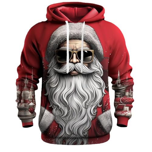 Generisch Weihnachtspullover Herren Weihnachten Elf Hässliche Hoodie Ugly Lustig Drucken Pullover Oversize Langarm Kapuzenpullover Casual Sweatshirt mit Taschen Streetwear für Party von Generisch
