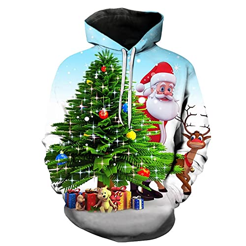 Generisch Weihnachtspullover Lustig Herren, Männer Weihnachten Sweatshirt Weihnachtsmann Cartoon 3D Druck Hoodie Langarm Pullover Herren Matching Hoodies Ugly Sweater Christmas 5XL (5XL, Grün) von Generisch