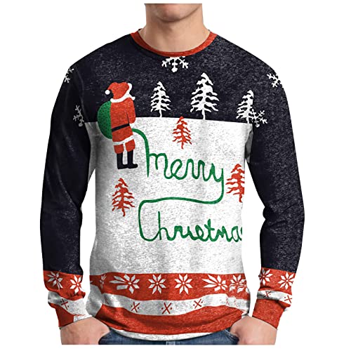 Generisch Weihnachtspullover Lustig Herren, Weihnachten Herren Pullover Santa Print Rundhalsausschnitt Pullover Langarm Pullover Weihnachtspulli Übergroße Hoodie Decke Hoodie Oversize (5XL, Weiß) von Generisch