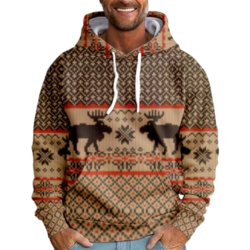 Generisch Hoodie Herren Hoodie Herren Hoodie Herren Herren Kapuzenpullover Mode Drucken Lose Lange Ärmel Dünne Kapuze Sweatshirt Pullover Mit Taschen Kordelzug Ugly Sweater (XXL, Armeegrün) von Generisch