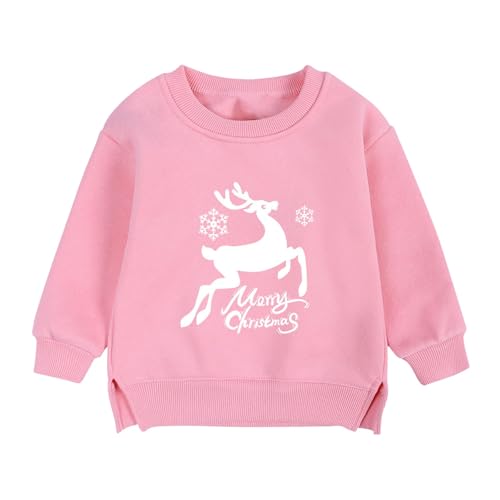 Generisch Weihnachtspullover Mädchen Pullover Weihnachten Kinder Baumwolle Klamotten Warm Langarmshirt Sweatshirt Weihnachtskleidung Kleidung Mode Bekleidung Classic Oberteile Pink, 6 Jahre von Generisch