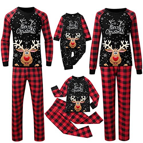 Generisch Weihnachtspyjama Familie Set, Weihnachts Pyjama, Christmas Pyjama Couple, Weihnachts Schlafanzug, Weihnachtsoutfit Familie, Familie Weihnachten Pyjamas Partner für Damen Herren Kinder A001 von Generisch