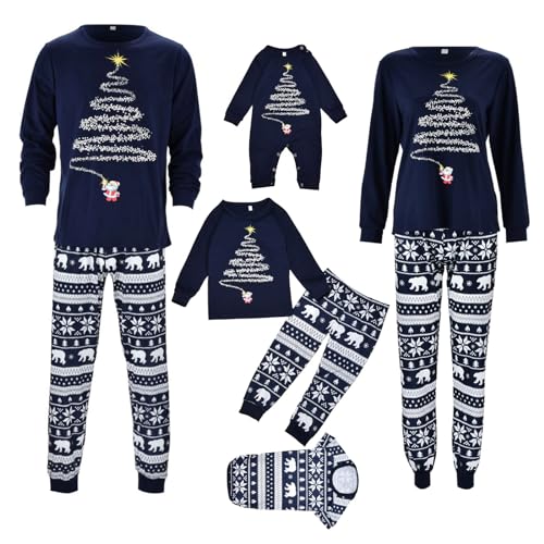 Generisch Weihnachtspyjama Familie Set Kuschelig Matching Pyjamas Couple Lang Partner Baumwolle Christmas Pyjama Weihnachts Schlafanzug Cute Partnerlook Weihnachts Pyjama Familien Outfit Set von Generisch