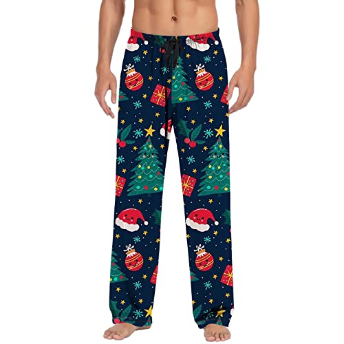 Generisch Weihnachtspyjama Hose Herren Winter Warme Pyjamahose Weich Schlafhose Mit Kordelzug Relaxed Fit Weihnachtsmotiv Schlafanzughose Lustig Bequeme Pyjama Casual Muster Loungewear Blau Xl von Generisch