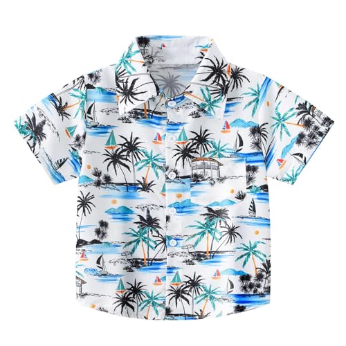 Generisch Weiß Hawaii Hemd Jungen 146 Sommerhemd Kurzarm Revers Hawaiihemd Tropenmuster Kurzarmhemden Baumwolle Sommer Oberteile Boy Freizeithemden Kleinkind Bügelfreie Hemdjacke von Generisch
