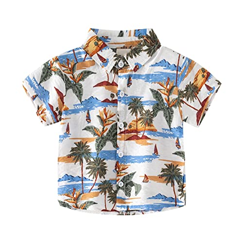 Generisch Weiß Hawaii Hemd Jungen 98 Sommerhemd Kurzarm Revers Hawaiihemd Tropenmuster Kurzarmhemden Baumwolle Sommer Oberteile Boy Freizeithemden Kleinkind Bügelfreie Hemdjacke von Generisch