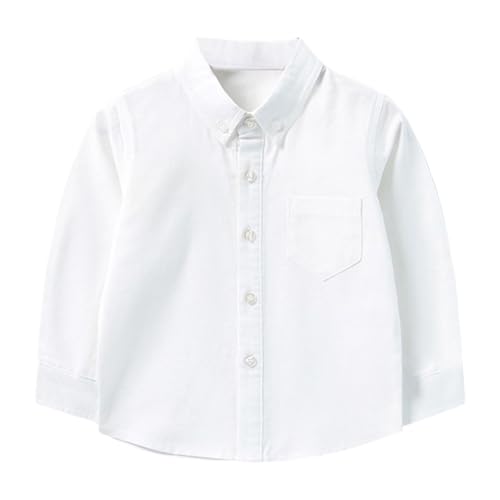 Generisch Weiß Hemd Jungen 152 Langarm Slim Fit Student Hemd Baumwolle Revers Freizeithemden Einfarbige Hemdbluse Sommerhemd Boy Langarmshirt Junge Button Down Casual Hemden Sommer Formelle Uniform von Generisch