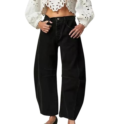 Generisch Weite Jeans Damen Baggy Jeans Damen High Waist Weites Bein Jeanshose Boyfriend Casual Harenberg Stretch Leichte 7/8 Denim Pants Mit Taschen von Generisch