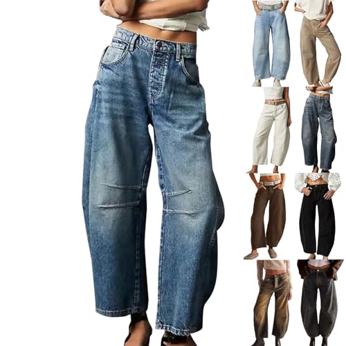 Generisch Weite Jeans Damen Sommer Barrel Weites Bein Mid Waist Y2K Boyfriend Jeans Vintage Niedrige Taille Jeanshose Lockere Hose Streetwear Mädchen Unter 10 Euro Artikel von Generisch