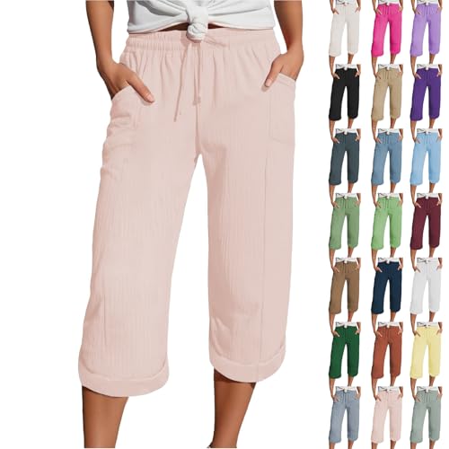 Generisch Weite Sommerhose, Deal des Tages Heute, Musselin Hose 3/4 Leinenhose Sommer Kurze Hosen Sommerhose Leicht Caprihose Culotte Dreiviertel Strandhose von Generisch