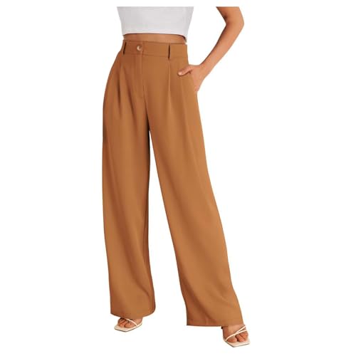 Generisch weite sommerhose damen 7/8 lang bunt kurzgröße leinen, Schwarze Lange Weite Anzughose Damen Elegant - High Waist Lässig Freizeithose Culotte Bund Mit Taschen Business Palazzo Stoffhose von Generisch