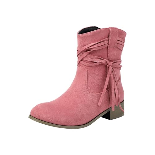 Generisch Weite Waden Flachstiefel Für Damen,Damen Stiefeletten Mit Seitlichem Reißverschluss Und Absatz,Einfarbig Lockere Kurze Winterstiefel Rutschfeste Damenstiefel von Generisch