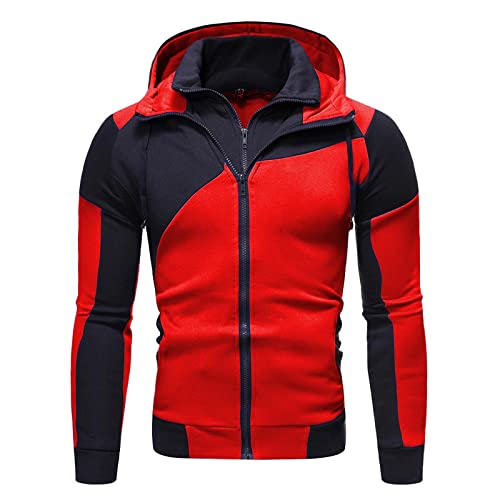 Generisch Wellensteyn Jacke Herren, Fake Zweiteilige Sport Sweatshirt Lange Ärmel Reißverschluss Kapuzen Mäntel Herbstjacke Mens Jacket Übergangsjacke Gefüttert Wasserdichte Sommer Leichte (XXL, Rot) von Generisch