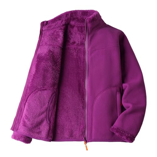 Generisch Wendejacke Damen Sherpa Fleecejacke Große Größen Kuscheljacke Flauschig Teddyfleece Gefütterte Jacke Warme Stehkragen Outdoorjacke mit Taschen von Generisch