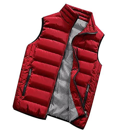 Generisch Weste, Herren Warme Mit Reißverschluss Taschen Trachtengilet Winterweste Outdoor Schwarz Softshell Kapuze Steppweste Men Coats,Jackets And Gilets Weste Fahrrad Sport Jeans (XXL, Red) von Generisch