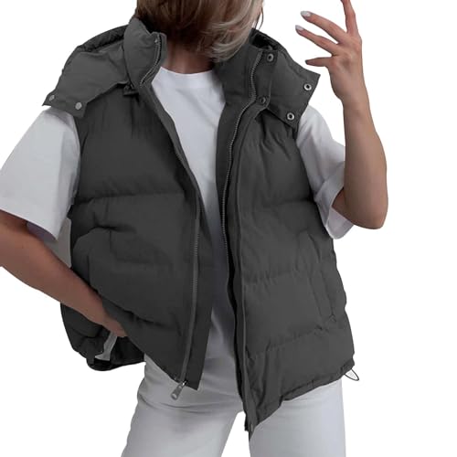 Generisch Weste Damen Kurz Ärmellose Lose Daunenweste Steppweste Winterweste Damen-Westen Warm Winterjacke Wintermantel Softshell Weste Übergangsweste Softshelljacke Pufferjacke von Generisch