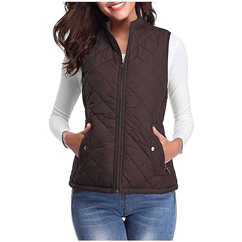 Generisch Weste Damen Leichte Steppweste Steppjacke Westen Ärmellos Jacke Winterjacke Kurz Vest Gilet Kaffee S von Generisch