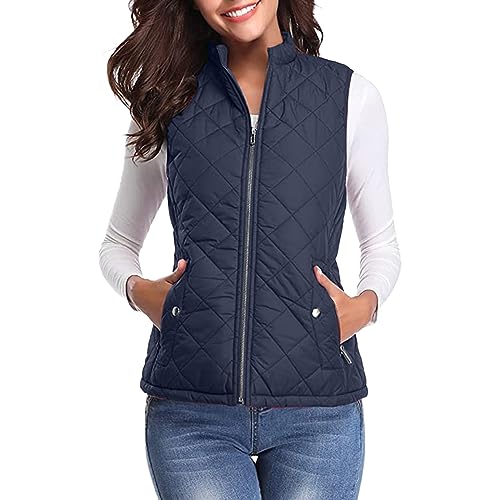 Generisch Weste Damen Leichte Steppweste Steppjacke Westen Ärmellos Jacke Winterjacke Kurz Vest Gilet Marine XL von Generisch