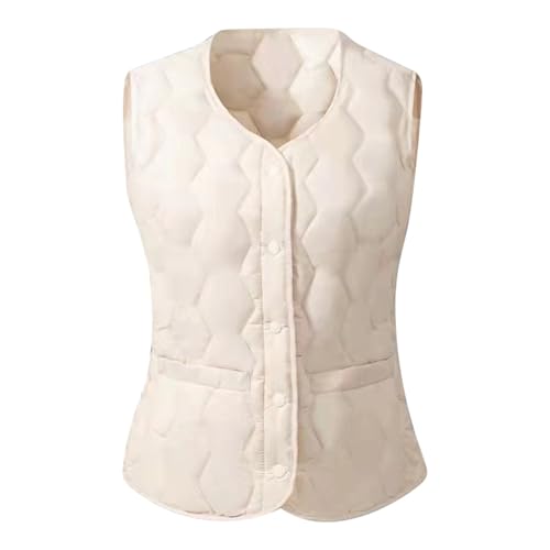 Generisch Weste Damen Teddy Fleece Einfarbig Winterjacke Winter Daunenweste Warmer Daunenmantel Taschen Casual Leicht Übergangsweste Kragenlose Leicht Ärmellose Kurz Steppweste von Generisch