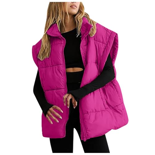 Generisch Weste Damen Winter Warm Ärmellose Westen Teddy Fleece Winterjacke Lange Bequem Einfarbig Übergangsjack Kurz Leicht Plüsch Daunengefüllte Baumwolljacke Outdoor Fleeceweste von Generisch