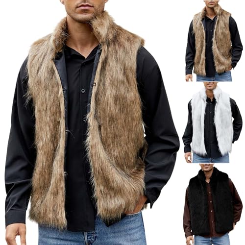 Generisch Weste Herren Fellweste Warm Kunstpelze Weste Winterweste Ärmellose Jack Bequeme Vest Jacke Flauschig Pelzweste Kunstfell Pelzjacke Bodywarmer Winterjacke Pelzkleidung Sale Herren Braun XL von Generisch