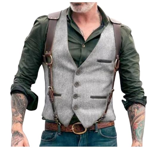 Generisch Weste Herren - Herren West Strickweste Herren-Kordsamt mit Knopfleiste Western Cowboyweste Ärmellose Jacke Atmungsaktiv Sportweste Trekking Wander Weste von Generisch