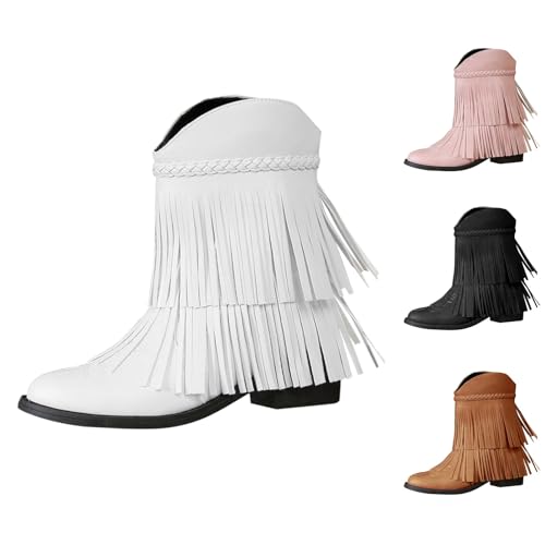 Generisch Western Cowboystiefel Schuhe Damen 40,Damenstiefel Mit Runder Zehenpartie,Einfarbige Blockabsatz,Klobigem Absatz,Bestickten Kurzen Stiefeln Mit Doppelter von Generisch