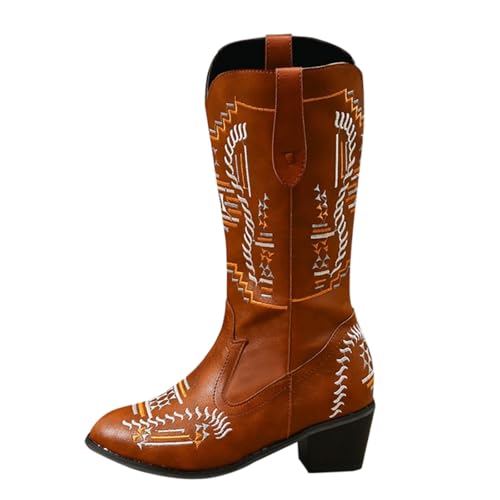 Generisch Western Stiefeletten Damen Reiten,Cowboystiefel Damen Mittel Hoch Halbstiefel Spitzer Dicker Absatz Walkingschuhe Stylische Reitstiefel Weich Bequem Freizeitschuhe rutschfest Westernstiefel von Generisch
