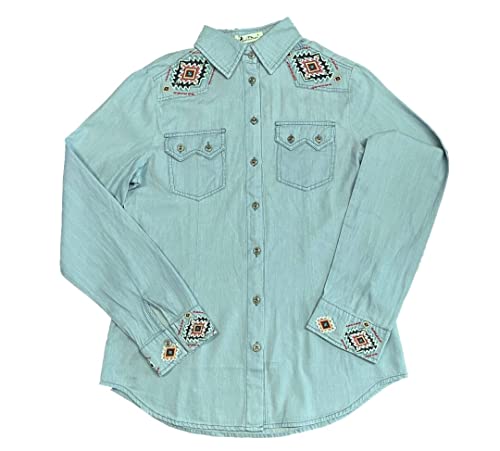 Generisch Westernbluse im Jeanslook Langarm Baumwolle mit Azteken Muster Bestickt (as3, Alpha, l, Regular, Regular) von Generisch
