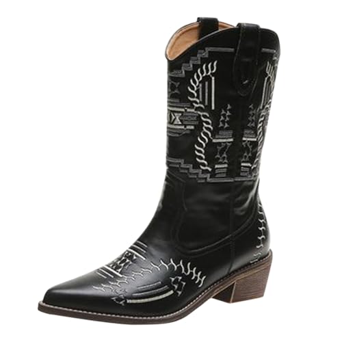 Generisch Westernstiefel Damen, Cowboy-Stiefel mit Blockabsatz, spitze Zehenpartie Große Größe Stiefels Drucken Frauen Lederstiefel Ärmel Mode Stiefels Hochabsatz Schuhe Cowboy Boots von Generisch